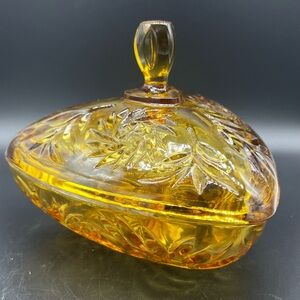 Hazel Atlas Amber glass triangle candy dish